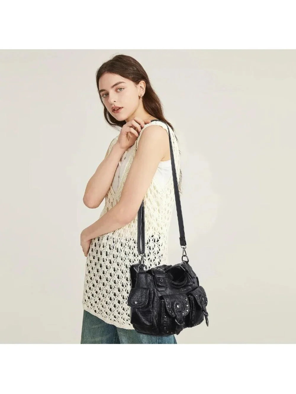 Stylish Multi-Pocket Hobo Bag for Women | Studded Shoulder Tote | Y2K Fashion
